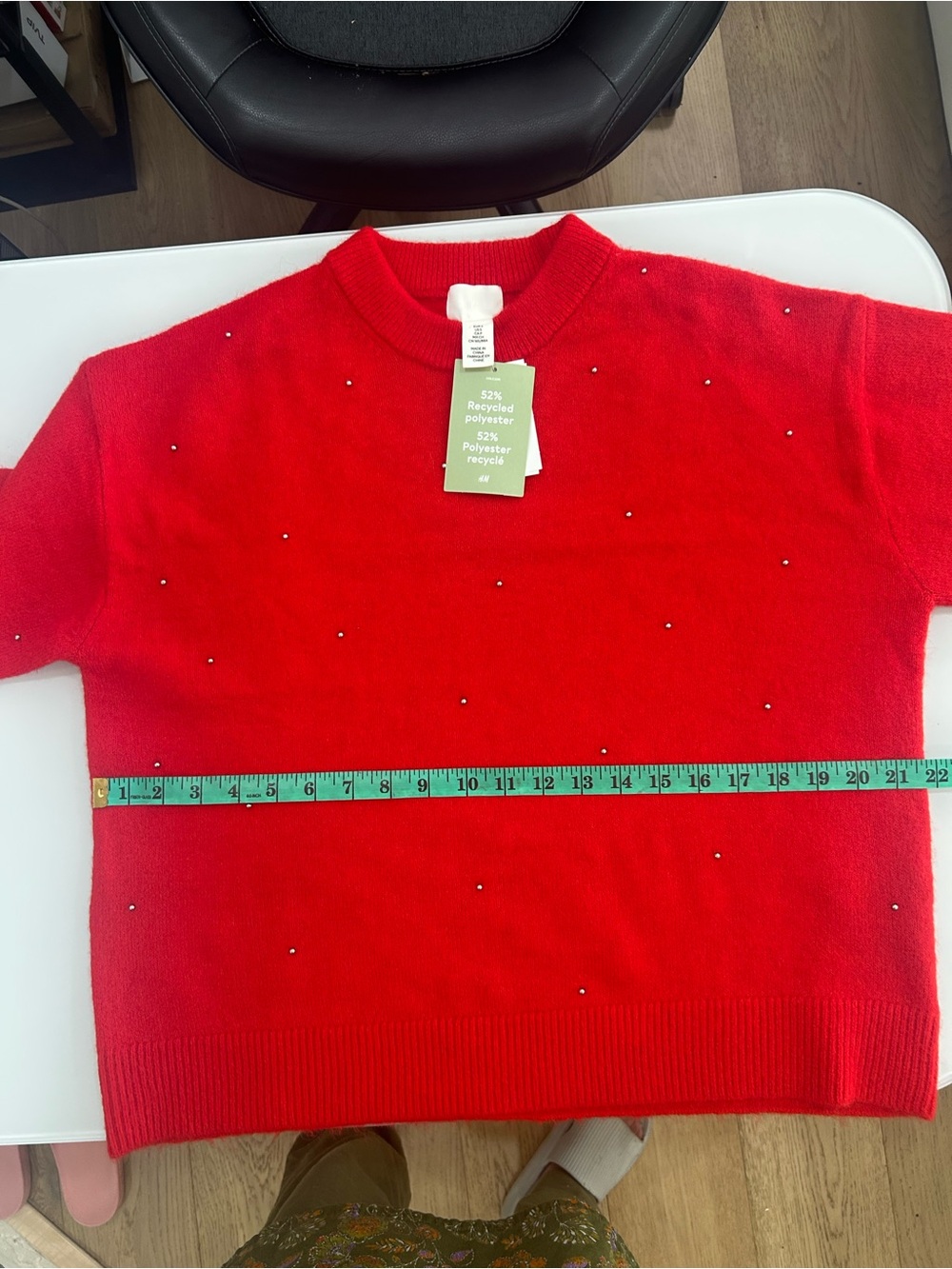 H&M Red long-Sleeve Crewneck Sweater with Stud Accents